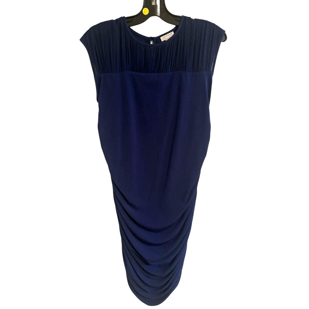 A Pea in the Pod Navy Poly/Spandex Ruched Maternity Career Dress L Stretch Midi - Picture 4 of 6